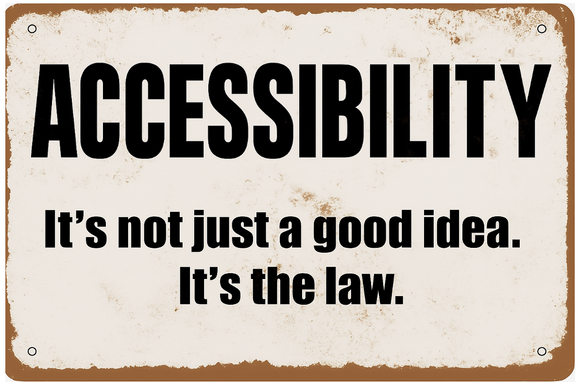 A faux-vintage sign reading 'ACCESSIBILITY: It’s not just a good idea. It’s the law.